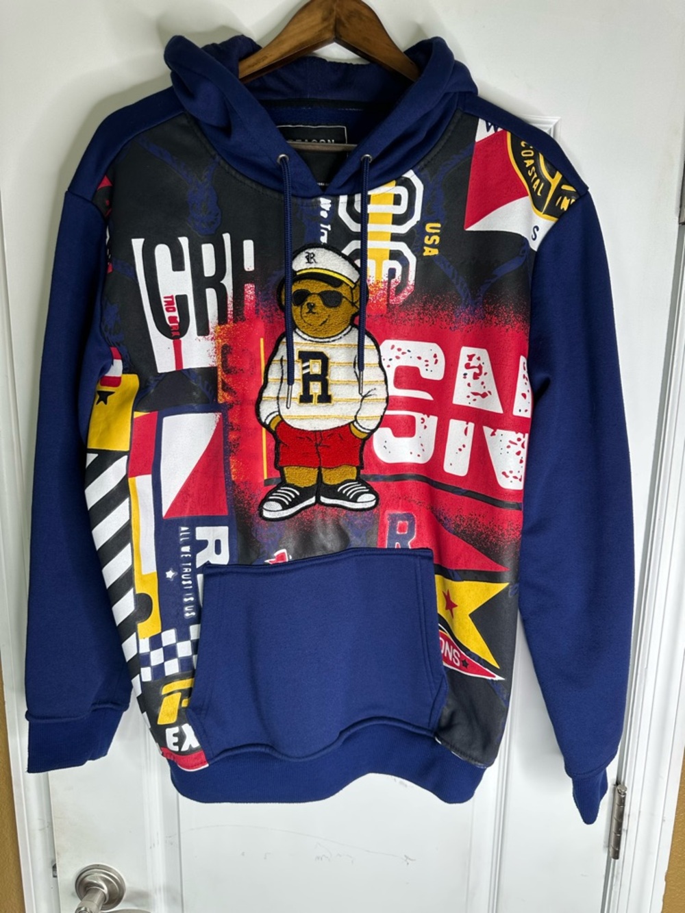 Reason Navy Multicolor Graphic Hoodie with Bear Motif